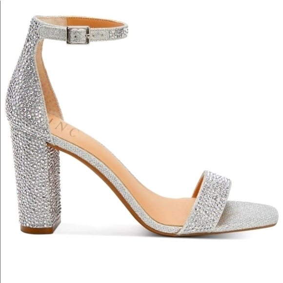 INC International Concepts Lexini block heel rhinestone sandal silver 8 NWT - Picture 1 of 11